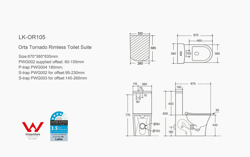Orta Tornado Rimless Toilet Suite LK-OR105