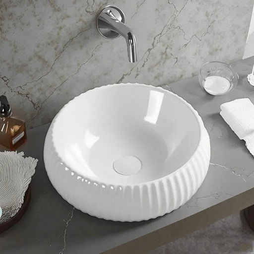 Lukka Oran Fine Ceramic Fluted Art Basin (400mm) Lukka