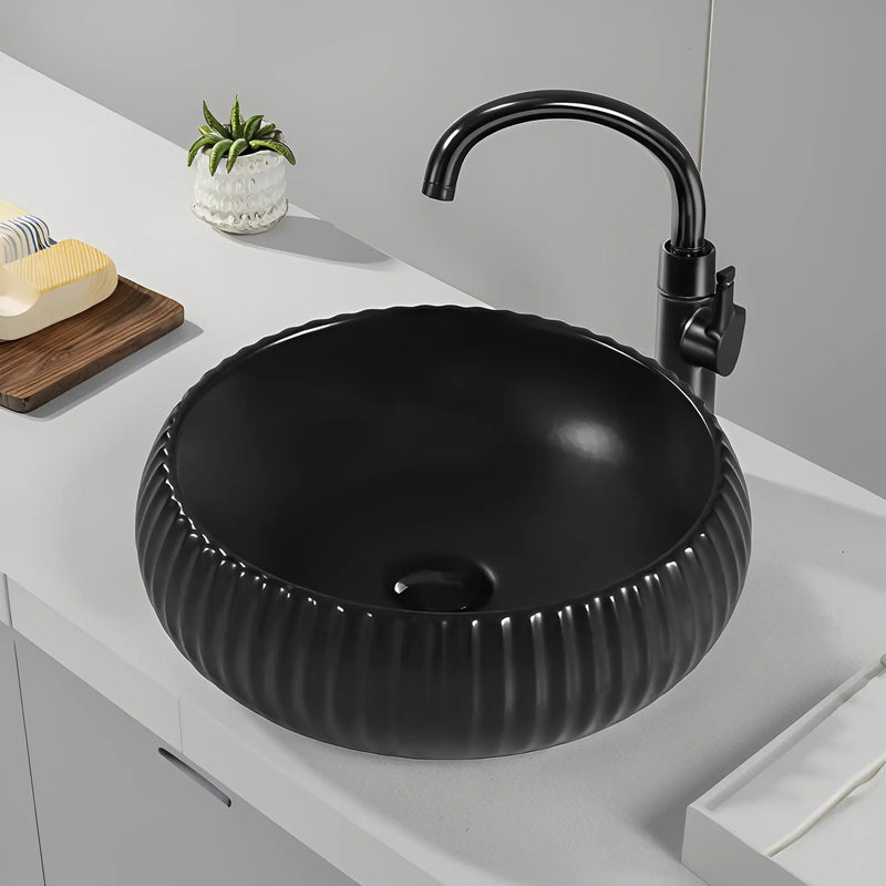 Lukka Oran Fine Ceramic Fluted Art Basin (400mm) Lukka