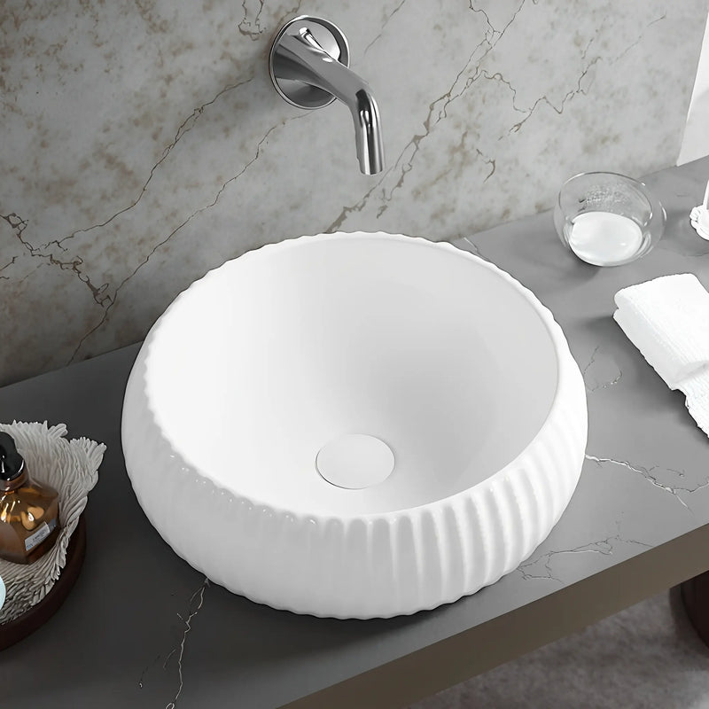 Lukka Oran Fine Ceramic Fluted Art Basin (400mm) Lukka