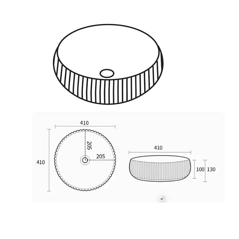 Lukka Oran Fine Ceramic Fluted Art Basin (400mm) Lukka