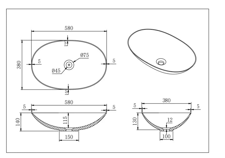 Lukka Kirra Solid Surface Art Basin (580mm) Lukka
