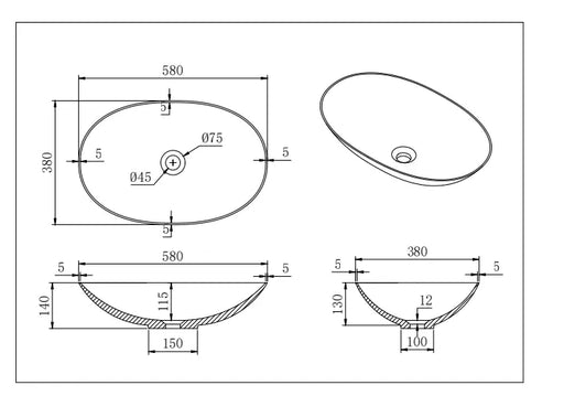 Lukka Kirra Solid Surface Art Basin (580mm) Lukka