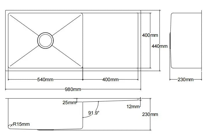 Kliff Hand Made Stainless Steel Sink 980mm LK-SSK980