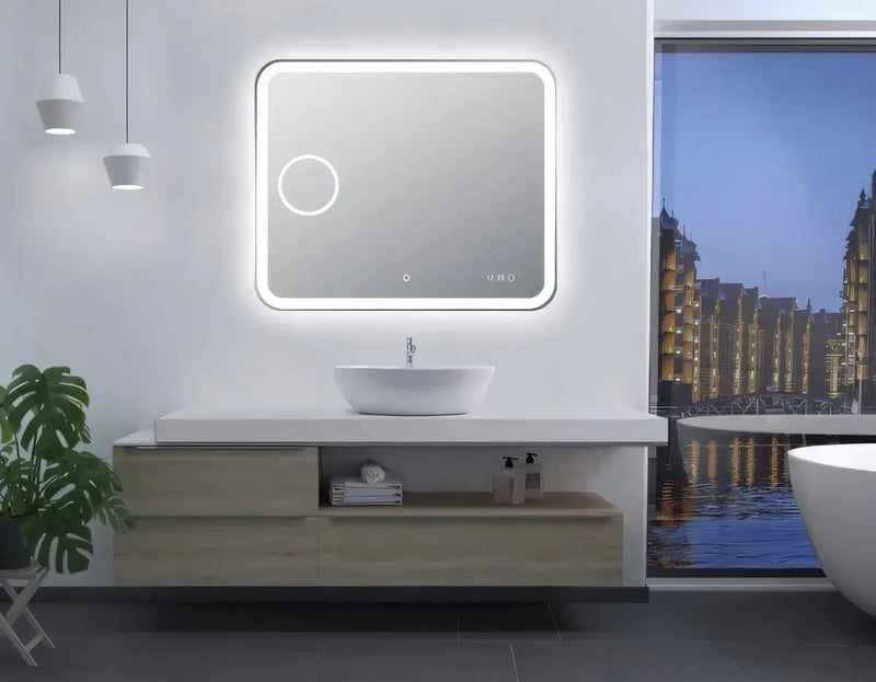 Rectangle Frameless Mirror with Magnifier and Digital Clock 900x750mm/1200x800mm/1500x800mm - FIL Kitchen Bathroom