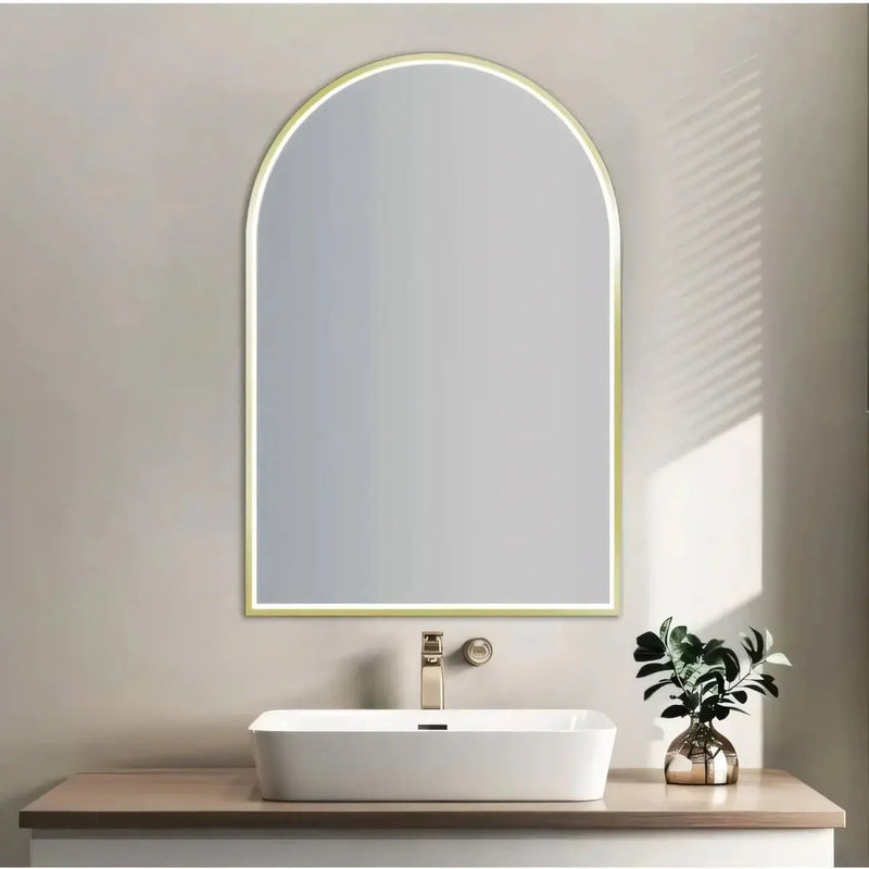 Arch LED Framed Bathroom Mirror Brushed Gold 600x900mm - FIL Kitchen Bathroom