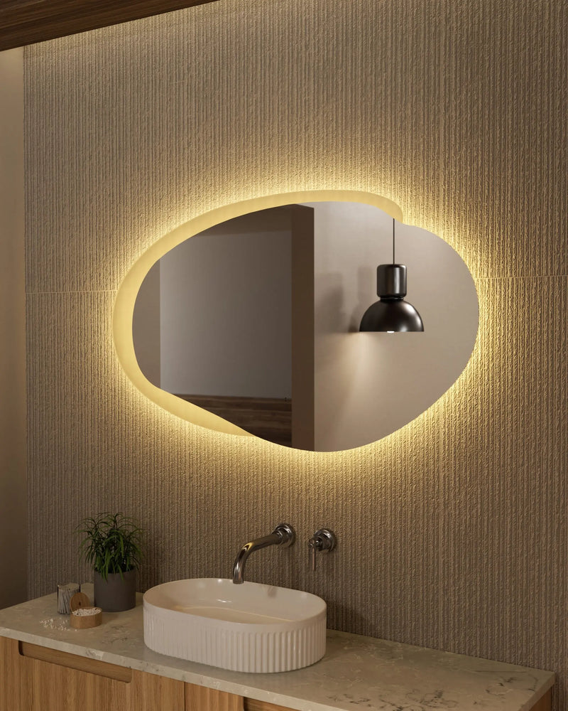 FRAMELESS LED MIRROR ASYMMETRICAL MATTE WHITE 1300MMX763MM - FIL Kitchen Bathroom