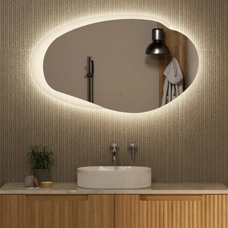 FRAMELESS LED MIRROR ASYMMETRICAL  MATTE WHITE/ 1100MMX646MM - FIL Kitchen Bathroom