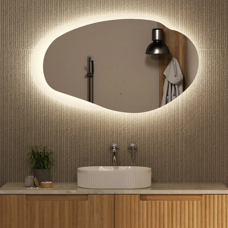 AULIC EVANSTONE ASYMMETRICAL FRAMELESS LED MIRROR MATTE WHITE 1100MMX646MM - FIL Kitchen Bathroom