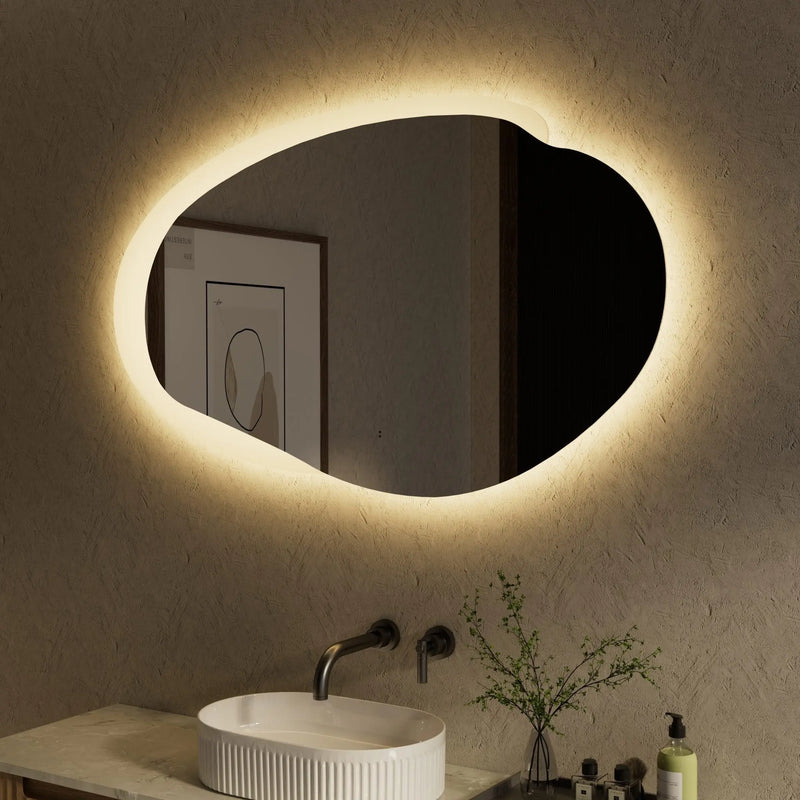 AULIC EVANSTONE ASYMMETRICAL FRAMELESS LED MIRROR MATTE WHITE 1300MMX763MM - FIL Kitchen Bathroom