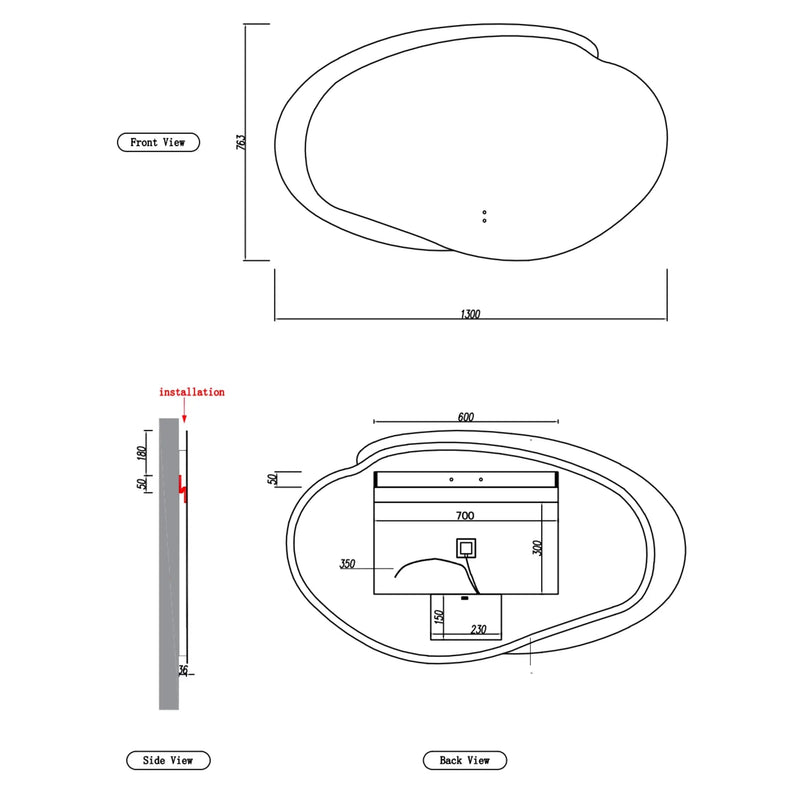 AULIC EVANSTONE ASYMMETRICAL FRAMELESS LED MIRROR MATTE WHITE 1300MMX763MM - FIL Kitchen Bathroom