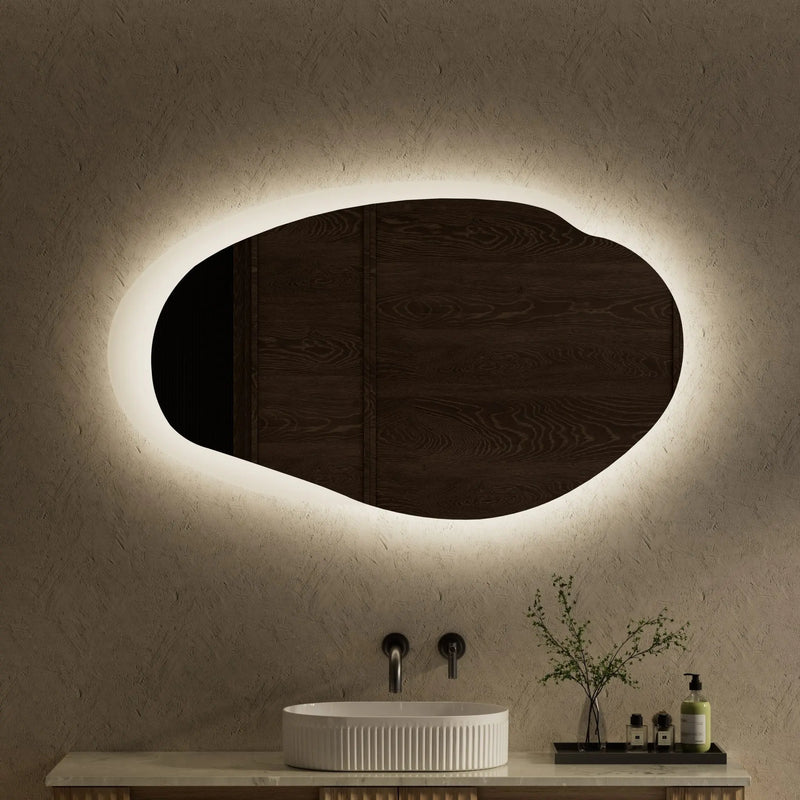 AULIC EVANSTONE ASYMMETRICAL FRAMELESS LED MIRROR MATTE WHITE 1300MMX763MM - FIL Kitchen Bathroom
