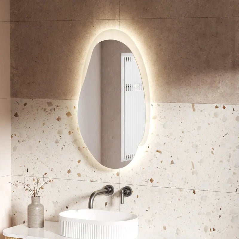 FRAMELESS LED MIRROR ASYMMETRICAL MATTE WHITE/MATTE GREY 530X900MM - FIL Kitchen Bathroom