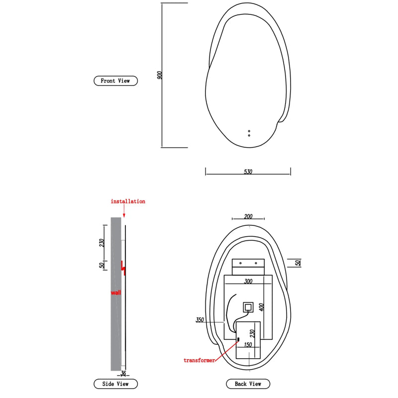AULIC EVANSTONE ASYMMETRICAL FRAMELESS LED MIRROR MATTE WHITE 530X900MM - FIL Kitchen Bathroom