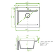 Grey Granite Single Bowl Kitchen Sink 490x580x220mm Aquaperla