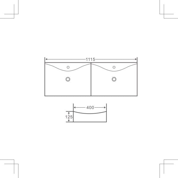 Lusso 111 Ceramic Double Bowl Basin 1115 x 400 x 125 mm