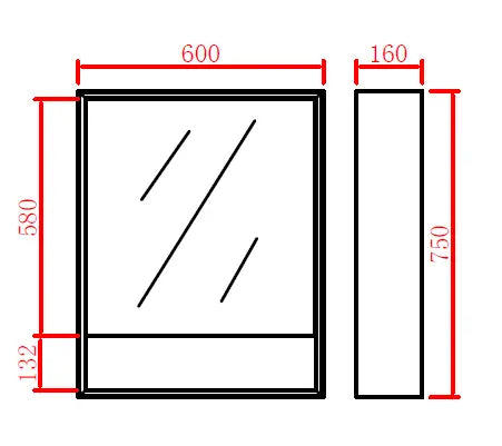 MATTE BLACK SHAVING CABINET 600MM FIL Kitchen Bathroom