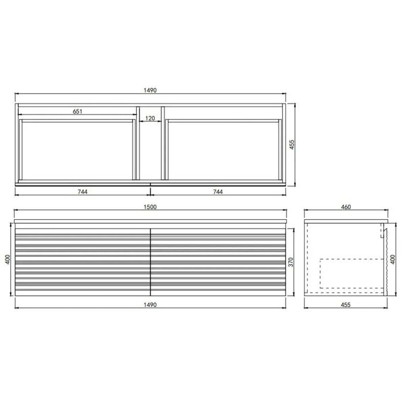 Sedona Matte Black Fluted Wall Hung PVC Vanity 600mm/750mm/900mm/1200mm/1500mm - FIL Kitchen Bathroom