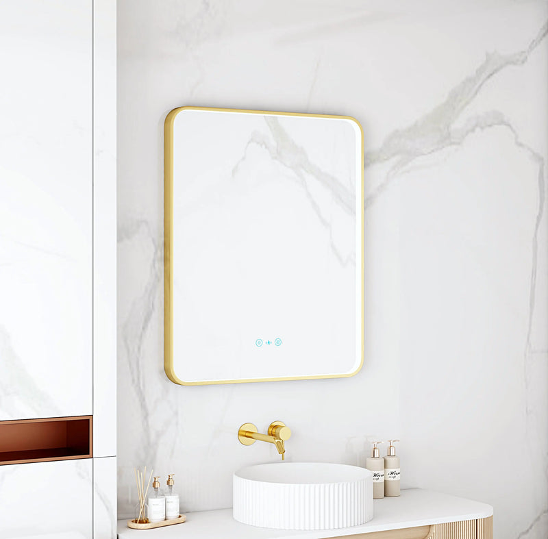 Maia 600×750 / 750×900 / 1200×750mm LED Rectangular Mirror – Brushed Gold Frame mercioaustralia