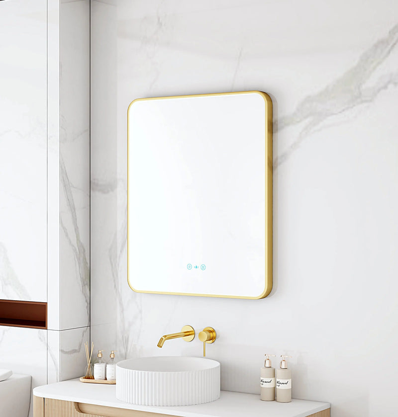 Maia 600×750 / 750×900 / 1200×750mm LED Rectangular Mirror – Brushed Gold Frame mercioaustralia
