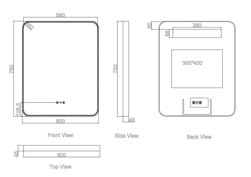 Maia 600×750 / 750×900 / 1200×750mm LED Rectangular Mirror – Gun Metal Frame mercioaustralia