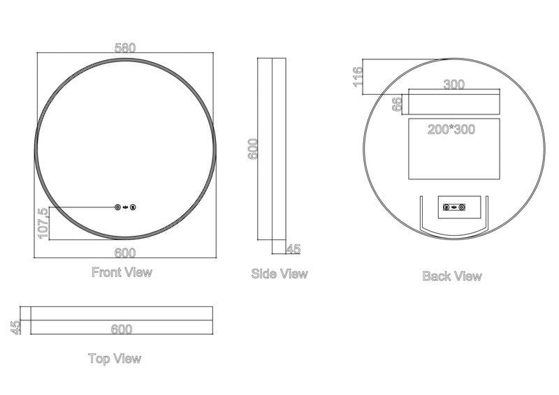 Maia 600/750/900mm LED Round Mirror – Gun Metal Frame mercioaustralia