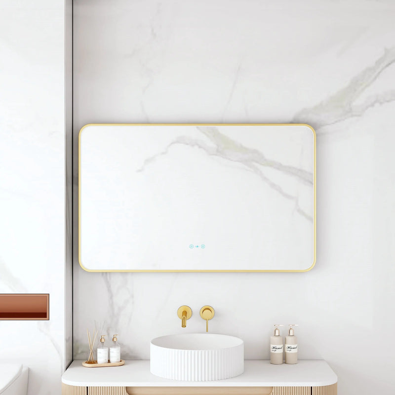 Maia 600×750 / 750×900 / 1200×750mm LED Rectangular Mirror – Brushed Gold Frame mercioaustralia
