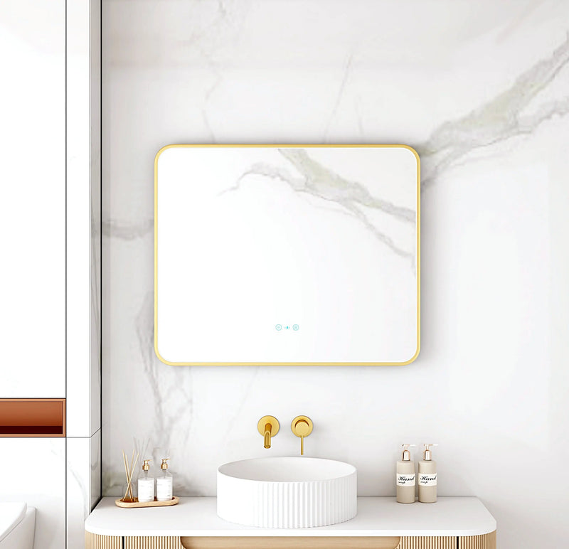 Maia 600×750 / 750×900 / 1200×750mm LED Rectangular Mirror – Brushed Gold Frame mercioaustralia