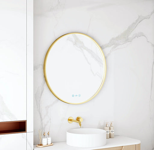 Maia 600/750/900mm LED Round Mirror – Brushed Gold Frame mercioaustralia