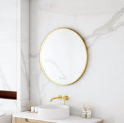 Maia 600/750/900mm LED Round Mirror – Brushed Gold Frame mercioaustralia