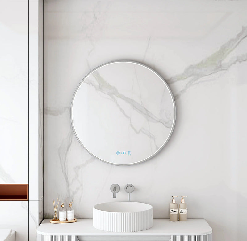 Maia 600/750/900mm LED Round Mirror – Brushed Nickel Frame mercioaustralia