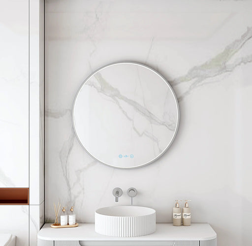 Maia 600/750/900mm LED Round Mirror – Brushed Nickel Frame mercioaustralia