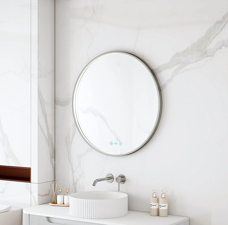 Maia 600/750/900mm LED Round Mirror – Gun Metal Frame mercioaustralia