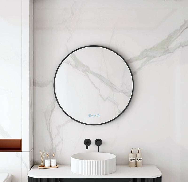 Maia 600/750/900mm LED Round Mirror – Matt Black Frame mercioaustralia