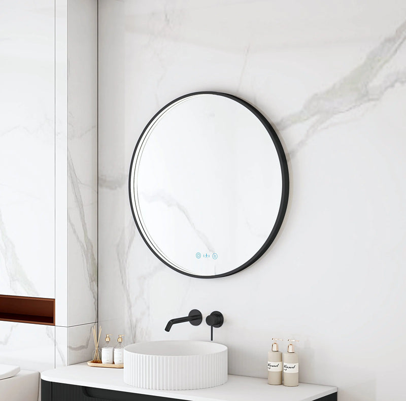 Maia 600/750/900mm LED Round Mirror – Matt Black Frame mercioaustralia