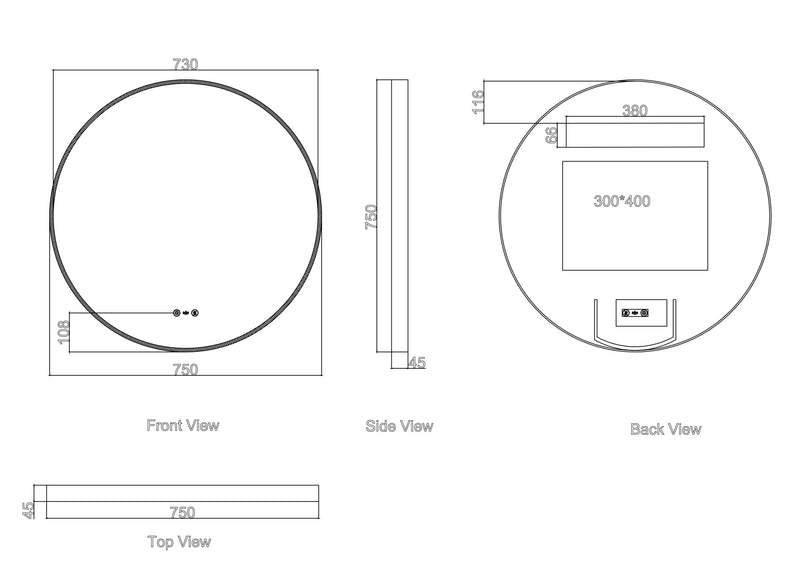Maia 600/750/900mm LED Round Mirror – Gun Metal Frame mercioaustralia