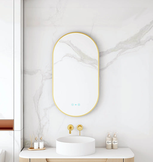 Maia 500×900mm LED Oval Mirror – Brushed Gold Frame mercioaustralia