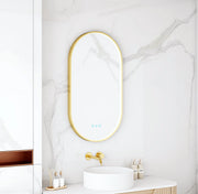 Maia 500×900mm LED Oval Mirror – Brushed Gold Frame mercioaustralia