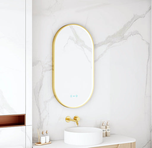 Maia 500×900mm LED Oval Mirror – Brushed Gold Frame mercioaustralia