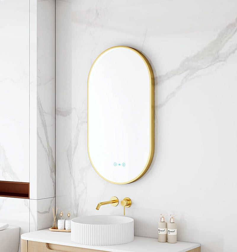 Maia 500×900mm LED Oval Mirror – Brushed Gold Frame mercioaustralia