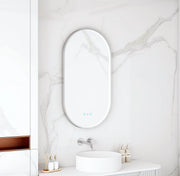 Maia 500×900mm LED Oval Mirror – Brushed Nickel Frame mercioaustralia