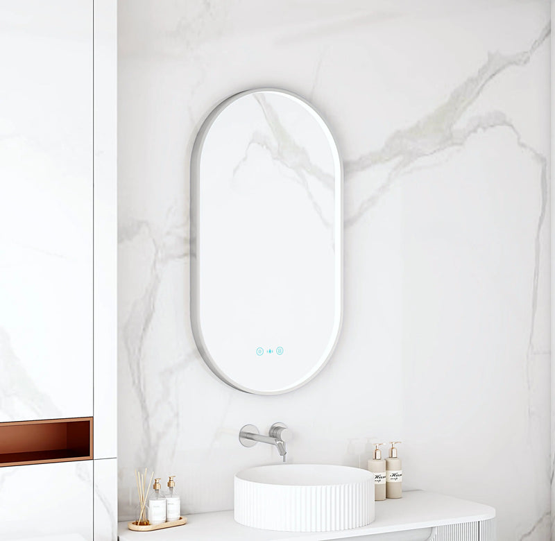 Maia 500×900mm LED Oval Mirror – Brushed Nickel Frame mercioaustralia