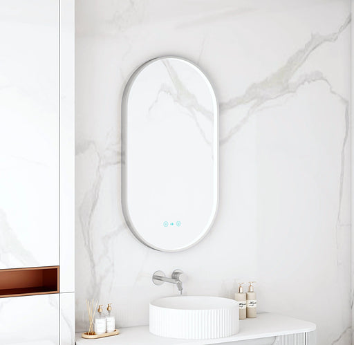 Maia 500×900mm LED Oval Mirror – Brushed Nickel Frame mercioaustralia