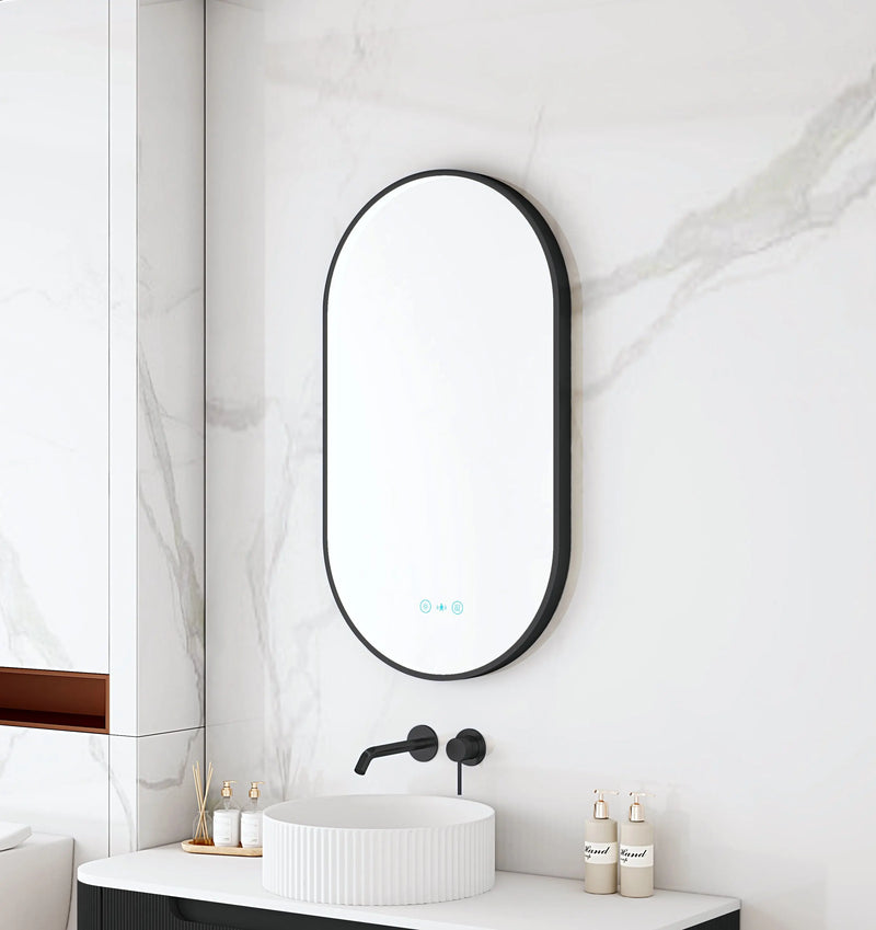 Maia 500×900mm LED Oval Mirror – Matt Black Frame mercioaustralia