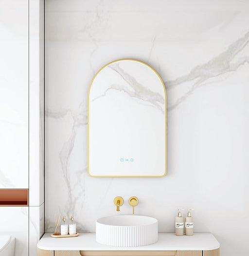 Maia 600×900mm LED Arch Mirror– Brushed Gold Frame mercioaustralia
