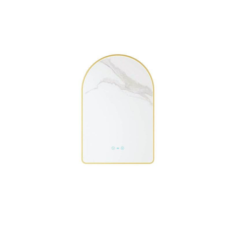 Maia 600×900mm LED Arch Mirror– Brushed Gold Frame mercioaustralia