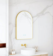 Maia 600×900mm LED Arch Mirror– Brushed Gold Frame mercioaustralia