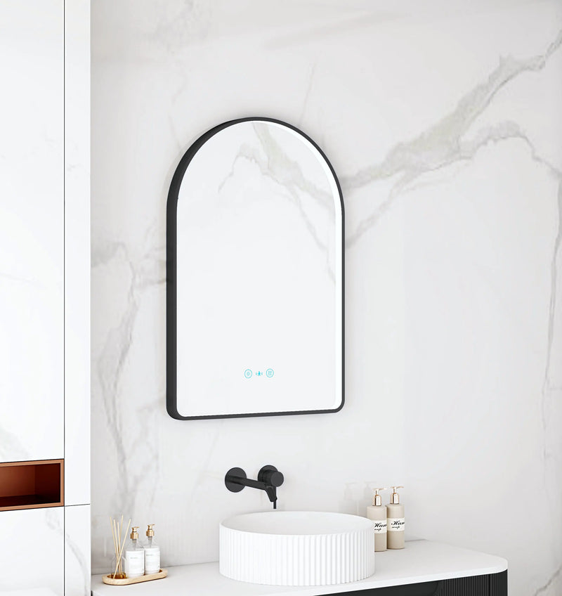 Maia 600×900mm LED Arch Mirror– Matt Black Frame mercioaustralia
