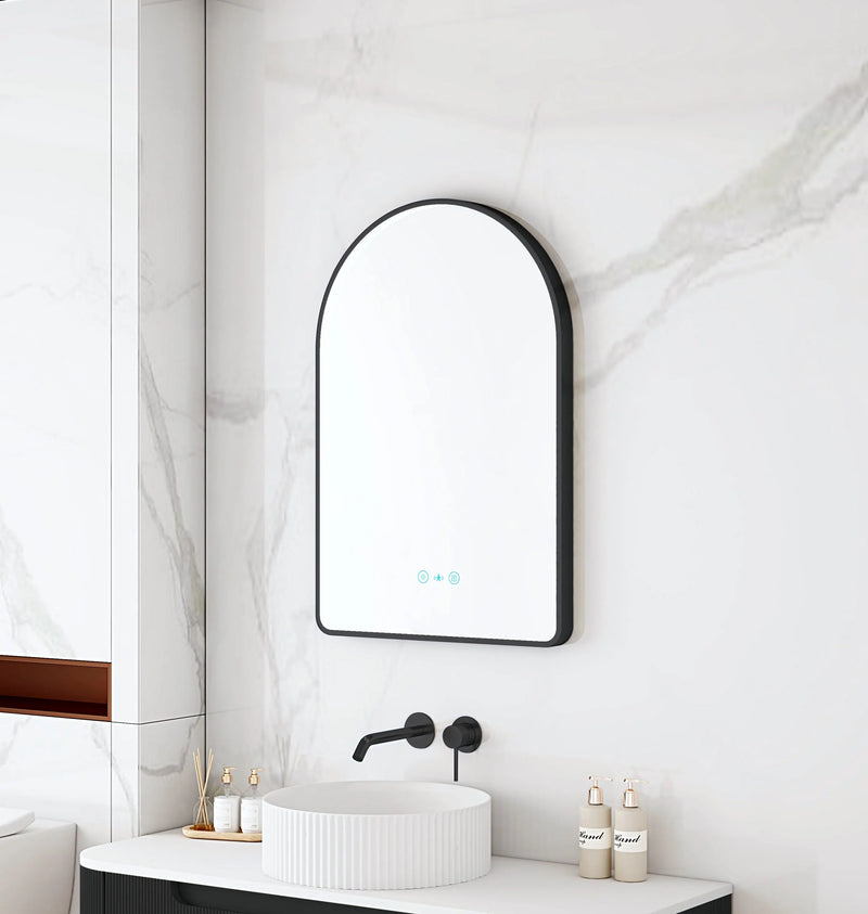Maia 600×900mm LED Arch Mirror– Matt Black Frame mercioaustralia