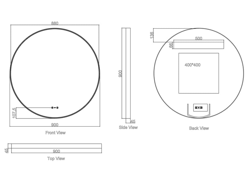 Maia 600/750/900mm LED Round Mirror – Gun Metal Frame mercioaustralia